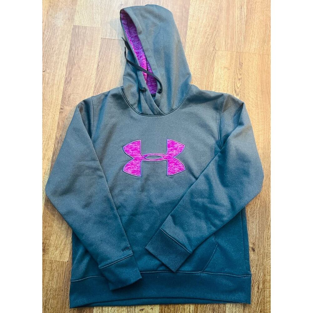 Under Armour UA Storm Storm Fleece Hoodie Sweatshirt Gray Pink Womens Size L